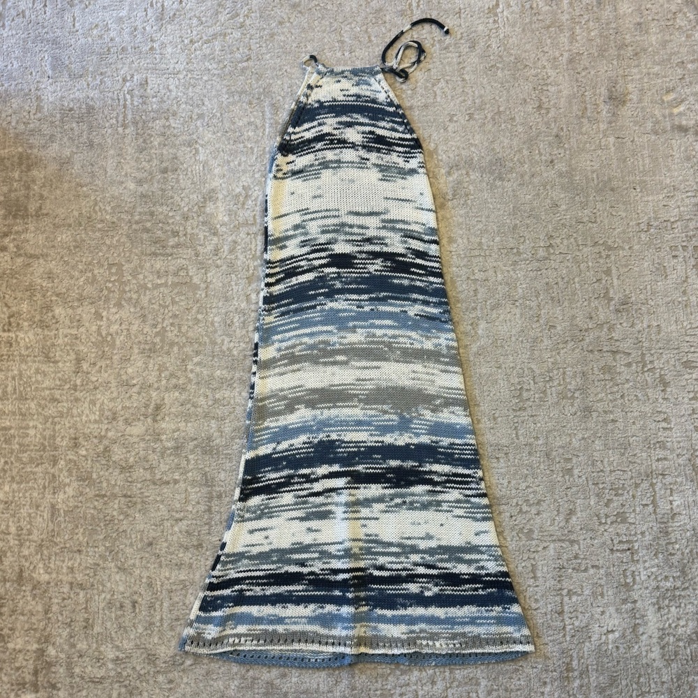 Zara Knit Halter Maxi Dress in Blue and White Size M